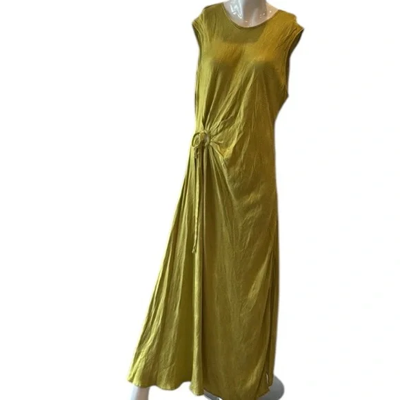 House of Harlow 1960 Chartreuse Cutout Satin Slip Midi Dress Size Medium - Picture 3 of 11